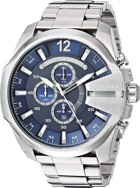 Diesel Men's Mega Chief Quartz Stainless Steel Silver with Blue Dial ...