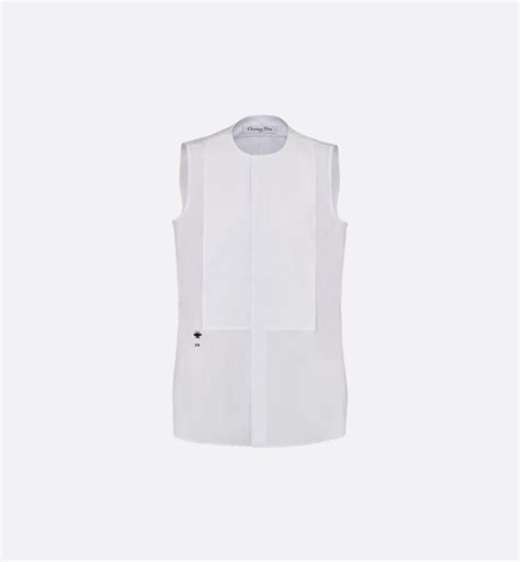 Sleeveless Blouse with Plastron White Cotton Poplin | DIOR