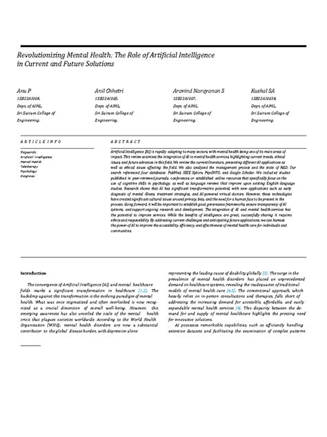 Research paper final - Revolutionizing Mental Health: The Role of ...
