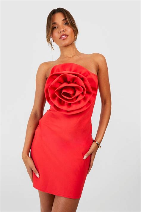 Bandeau-Minikleid mit Rosen-Detail | boohoo DE