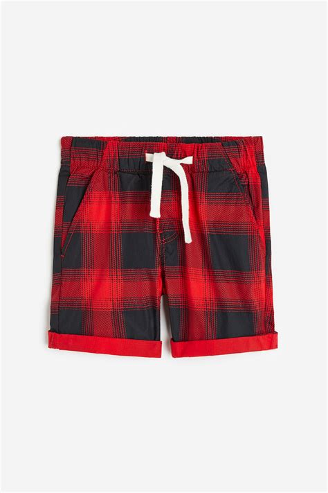 Cotton pull-on shorts - Red/Checked - Kids | H&M IN