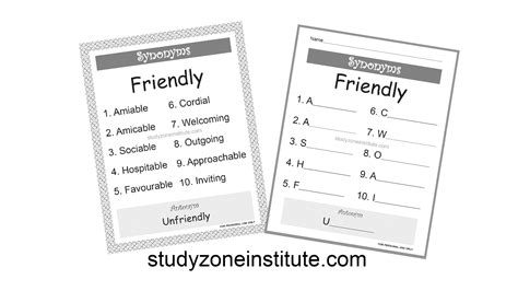 Friendly synonyms: Download FREE poster and worksheet - Study Zone Institute
