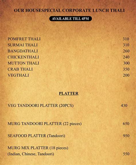 Menu at Fisherman's Cove - Taste On Palate, Mumbai