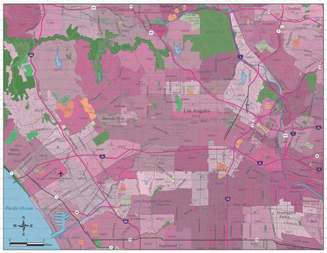 Los Angeles City Limits Map Editable Los Angeles Map With City And Zip