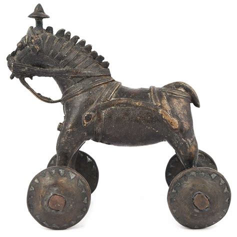 Brass Trojan Horse Rolling Figure on Wheels