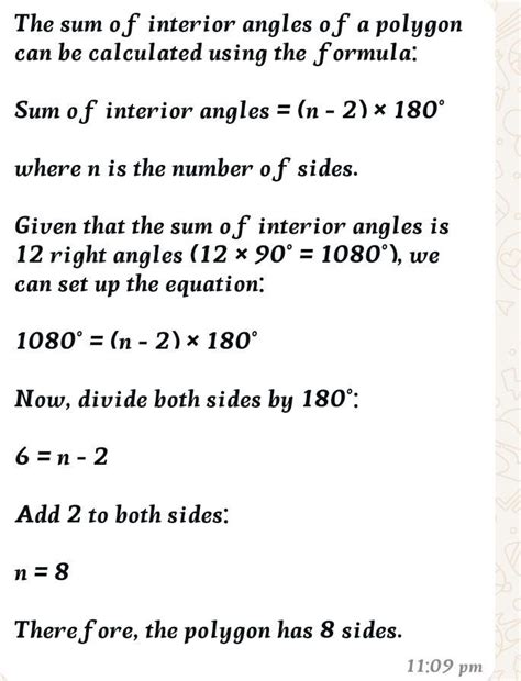 if the sum of interior angles of a polygon is 12 right angles then how ...