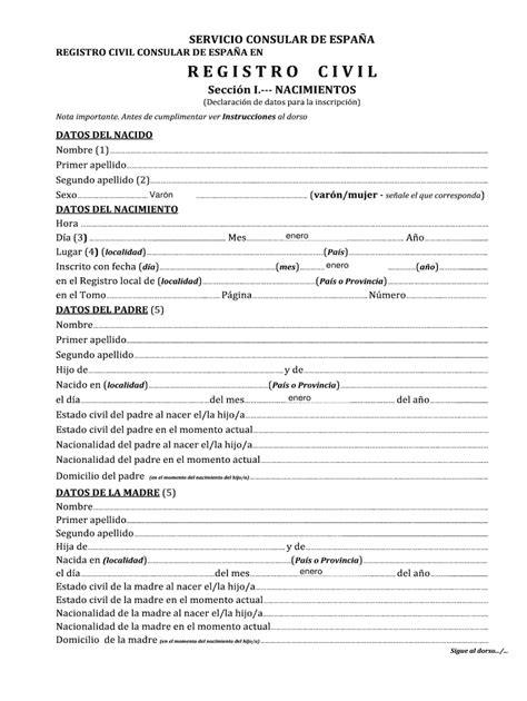 Spain Birth Registration Form - Rellena, Firma y Comparte En Línea ...