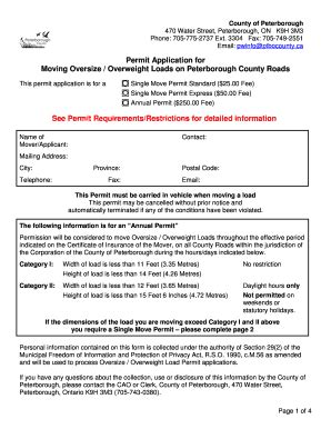 Fillable Online ptbocounty Permit Application for Moving Oversize ...