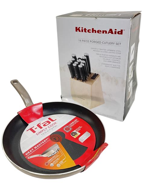 Lot - Kitchenaid, Knife Block Set, & Farberware Pans