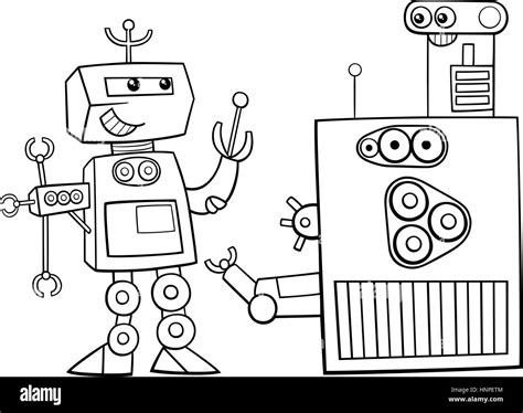 Schwarz / Weiß Cartoon Illustration der Roboter Science Fiction ...