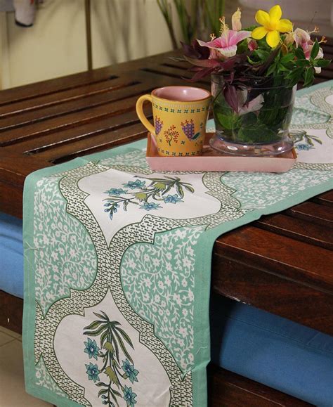 Buy Hand Blocked Green Orchid Table Runner At Best Prices