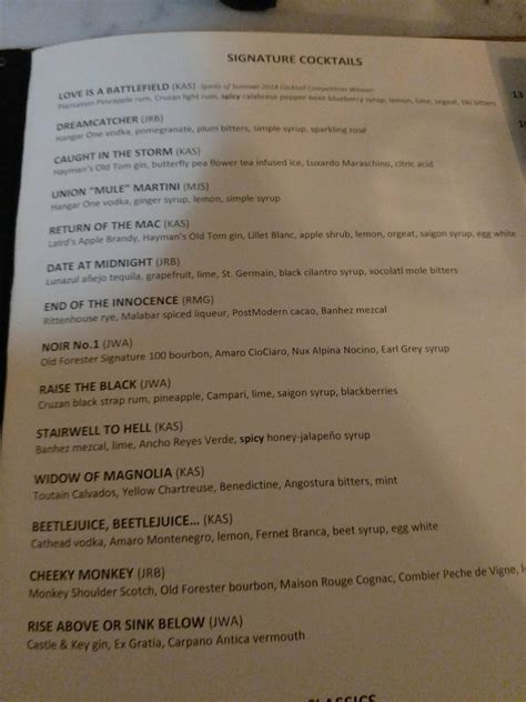 Menu at Union Common steakhouse, Nashville