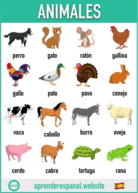 Los animales en español | Tarjetas de vocabulario en español, Aprender ...