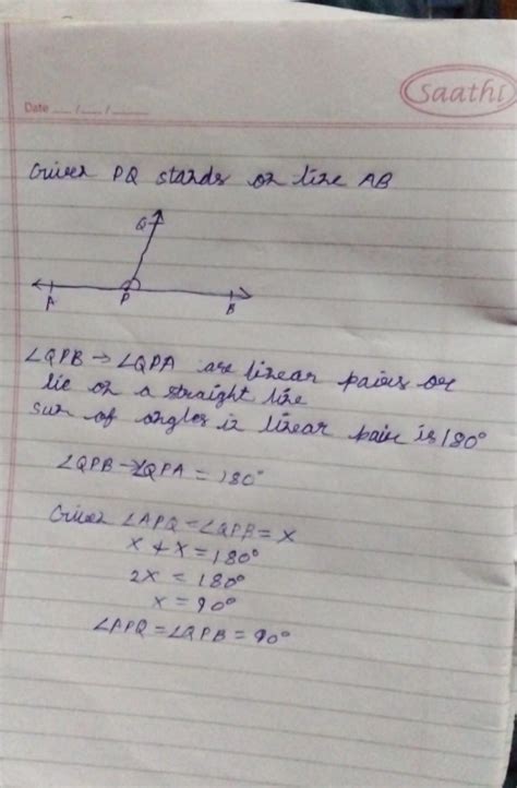 if a ray PQ stands on the line AB such that triangle APQ=triangle QPB ...