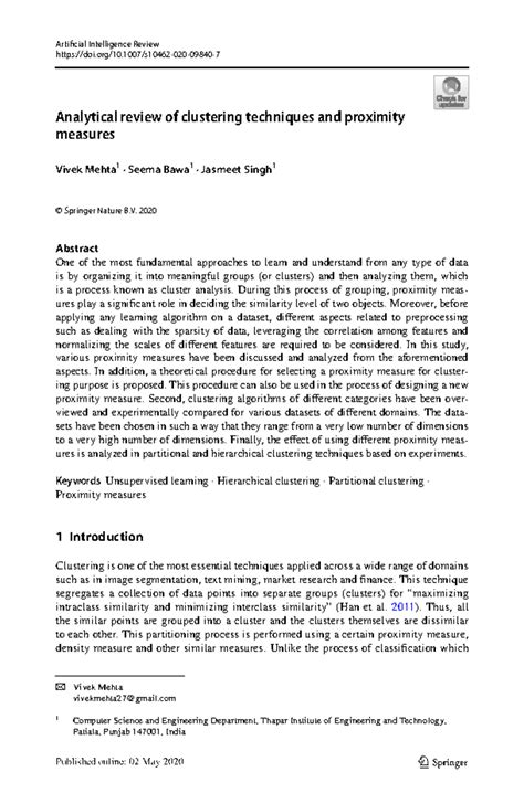 Mehta 2020 Article Analytical Review Of Clustering Techniques and ...