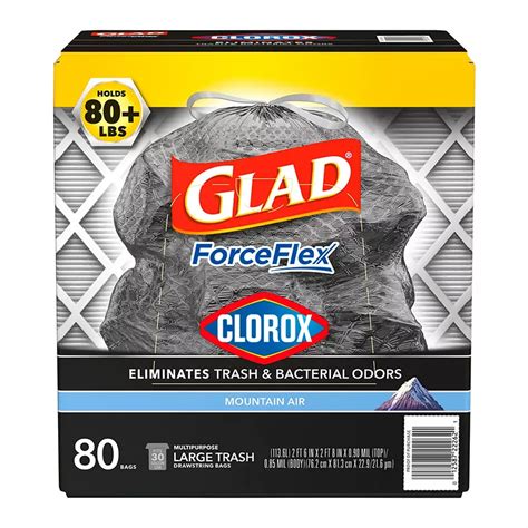 Glad ForceFlex with Clorox Large Trash Bags - Mountain Air Scent, 80 ct ...