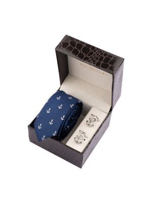 Buy The Tie Hub Navy Blue Anchor Necktie with Cufflink Combo Set Online