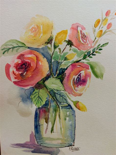 Watercolor Painting: Flowers in a Vase
