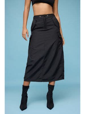 Buy FREAKINS Bitter Black Parachute Midi Skirt (26) Online