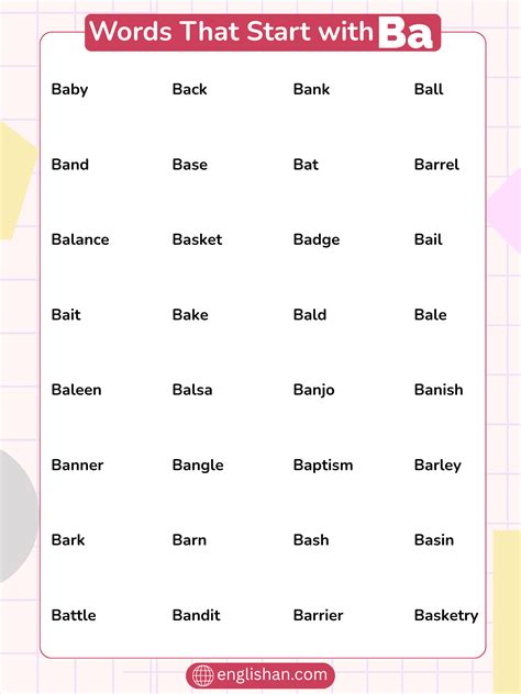 Words that Start with Ba - List of 1100 BA Words