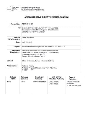 Fillable Online opwdd ny ADMINISTRATIVE DIRECTIVE MEMORANDUM Fax Email ...