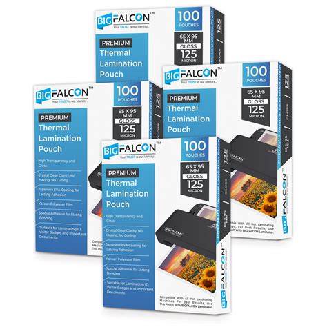 Buy BIGFALCON Premium 65 X 95mm 125 Micron ID Card Size Pack of 4 (400 ...