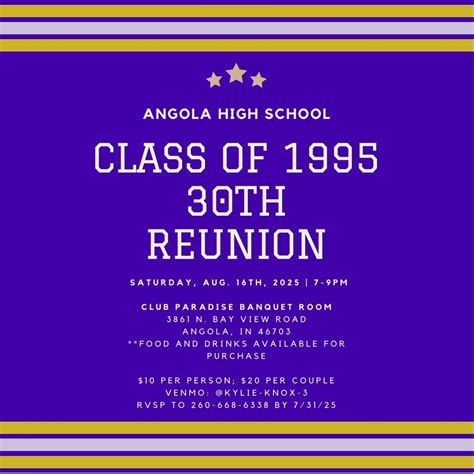 Angola High School 30th Class Reunion, Club Paradise, Angola, 16 August ...