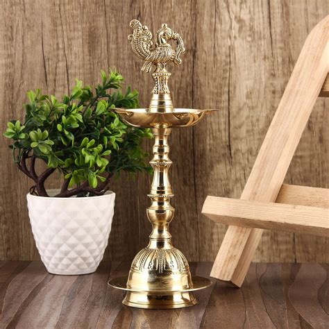 Buy Dokchan Arts Brass Embossed Diya Traditional Peacock Kuthu vilakku ...