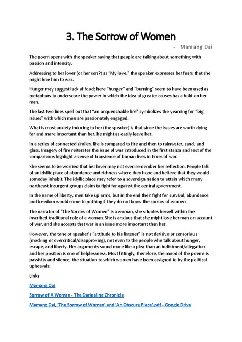 Analysis of "The Sorrow of Women" Poem by Mamang Dai: Key Themes and ...