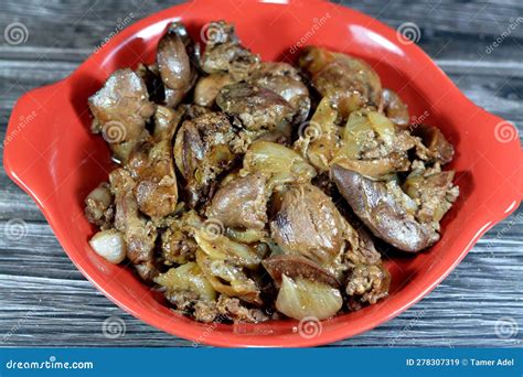 Cooked Chicken Livers, Gizzards and Hearts, Selective Focus of Fresh ...
