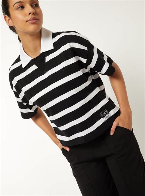 Buy Women Striped Boxy Johnny Collar T-shirt Online at just Rs. 599.0 ...