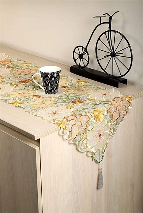 Buy MONKDECOR Tissue Embroidery 022 Dining Table Runner (Size- 15x70 ...