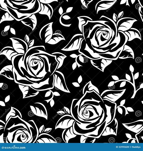 Seamless Pattern with White Silhouettes of Roses O Stock Vector - Illustration of petal, flora ...