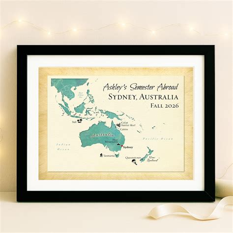 Personalized Map of Australia, New Zealand, Bali, Asia: Study Abroad Keepsake Map - Etsy