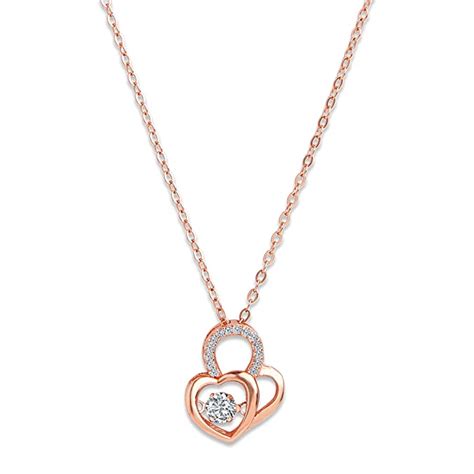 GIVA 925 Sterling Silver Rose Gold Dancing Diamond Dual Heart Pendant ...