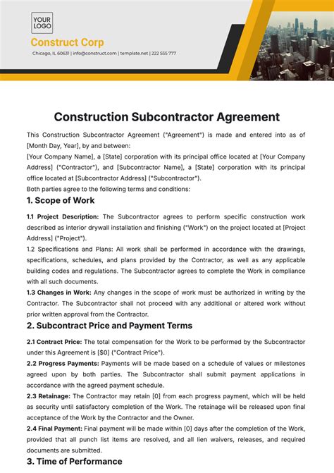 Free Construction Contract Templates, Editable and Printable