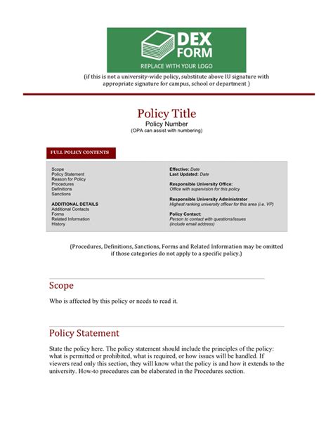 Image result for Writing Policy and Procedures Template