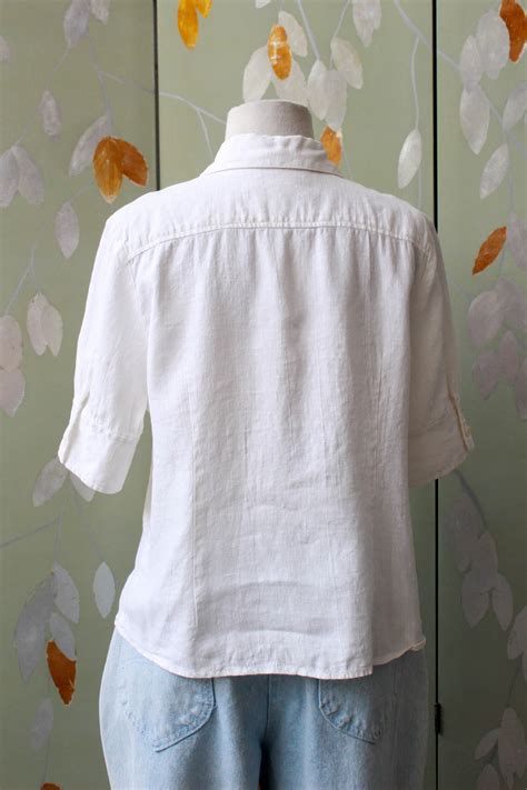 Vintage 1980s White Linen Button Up Collared Blouse, Medium – Ian ...