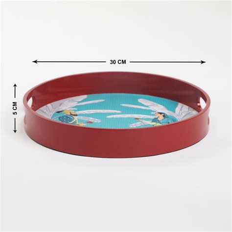 Buy Raisa Raja Rani Wooden Printed Round Serving Tray - 30cm from Home ...