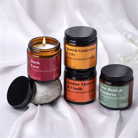 AuraDecor Premium Amber Jar Scented Candle Set of 4 Gift Set in 2 Vari