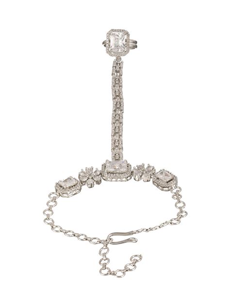 Elegant Floral Block American Diamond Silver-Plated Hathphool – Priyaasi