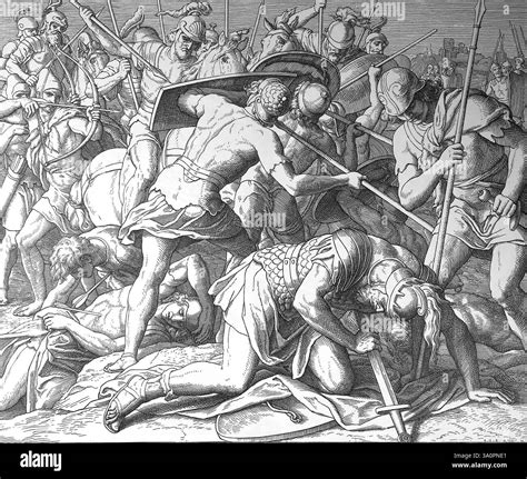 Bible. Death of Saul. 1st Book of Samuel. Illustration by J. Schnorr ...