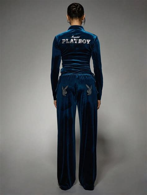 MISSGUIDED Missguided x Playboy Velvet Rhinestone Bunny On Back Wide ...