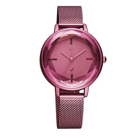 Fastrack Vyb Aurora Quartz Analog Pink Dial Stainless Steel Strap Watch ...
