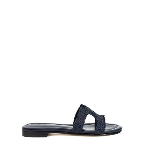 Buy Woven Leather Navy Flat Sandal - Calonge