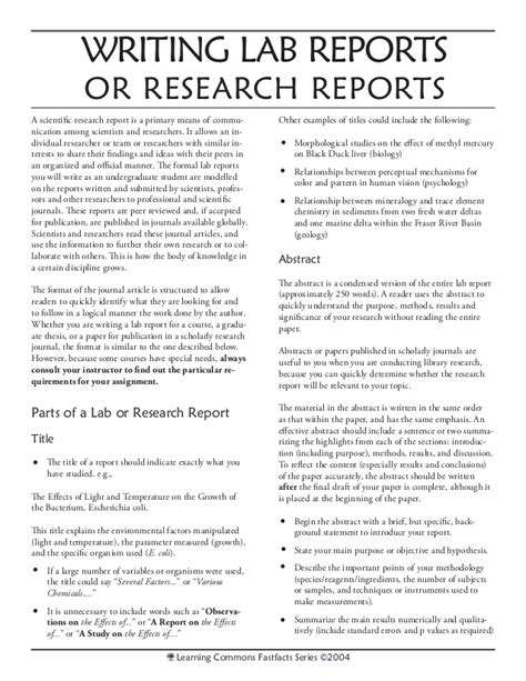 Image result for Science Lab Report Example