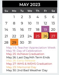 Cox Elementary - School District Instructional Calendar - Wylie Isd ...