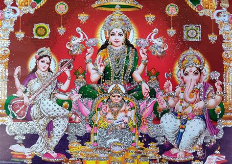Buy Lakshmi, Ganesha, Saraswati Poster Reprint Diwali Pujan Hindu ...