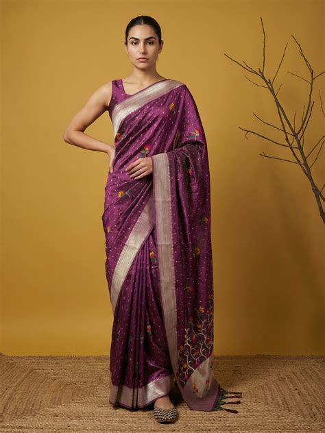 Soft Organza Meenakari Woven Saree with Jamdani Zari Pallu and Brocade ...
