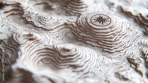 A topographic map with intricate contour lines. These lines depict the ...